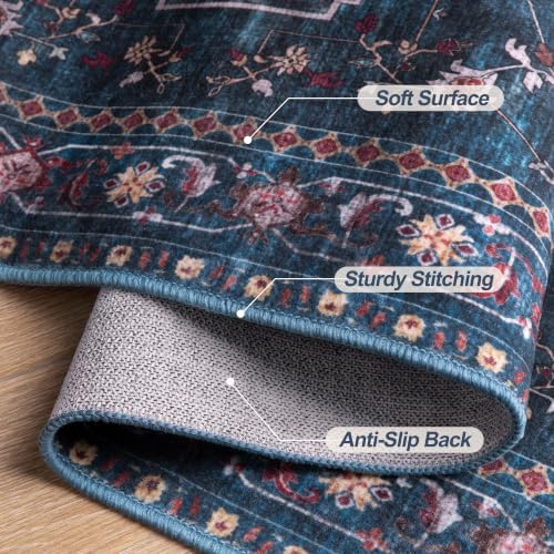 Tangsoo Vintage Blue 2x6 Washable Runner Rug for Hallways, Non Slip Hallway Rugs, Oriental Soft Low Pile Long Rug Carpet Runners for Kitchen Bedroom Entryway Bathroom Living Room Home Decor - Image 5
