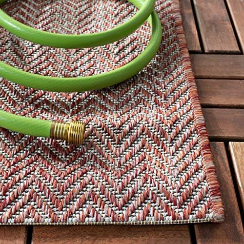 SAFAVIEH Outdoor Runner Rug 2'3"x16' - Courtyard Collection - Coastal Design, Red & Beige, Durable & Easy Cleaning, Ideal for Patio, Entryway, Mudroom, Backyard (CY8022-36521) - Image 4