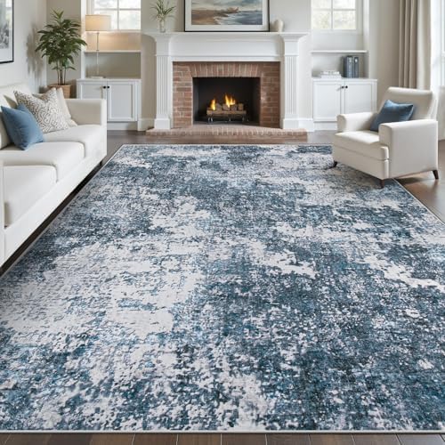pmtsns Area Rugs 10x14 Living Room: Washable Rug Modern Abstract Neutral Soft Non-Slip Low-Pile Indoor Large Carpet for Bedroom Dining Room Playroom Home Office (Blue Grey, 10'x14') by pmtsns