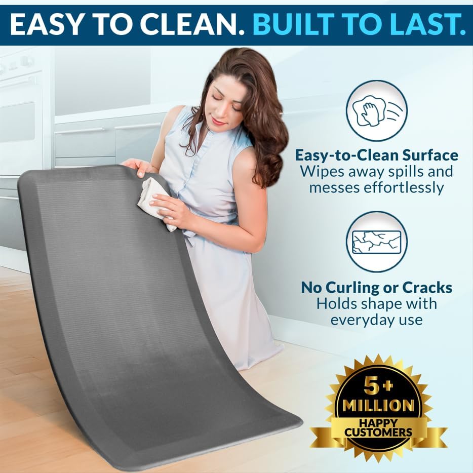 ComfiLife Anti Fatigue Floor Mat – 3/4 Inch Thick Kitchen Mats for Floor, Standing Desk Mat, Kitchen Rug – Comfort at Home, Office – Durable – Stain Resistant – Non-Slip Bottom (24" x 70", Gray) - Image 5