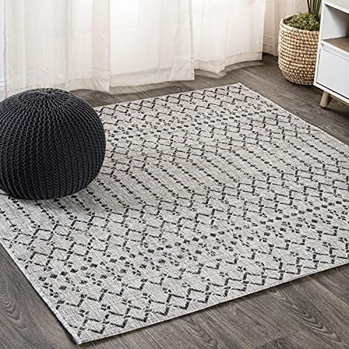 JONATHAN Y Moroccan Geometric Indoor Outdoor Square Area Rug 7X7 Light Gray/Black, Ourika Textured Weave for Backyard, Patio, Porch, Easy-Cleaning, High Traffic Pet-Friendly, Non-Shedding SMB108E-7SQ by JONATHANY