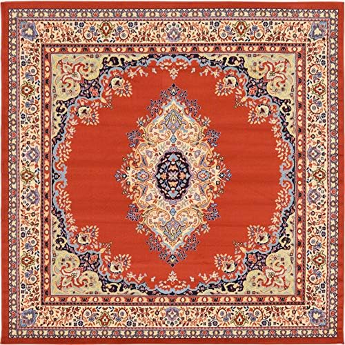 Unique Loom Reza Collection Traditional Persian Style Area Rug, 8' 0" x 8' 0", Terracotta/Ivory - Image 3
