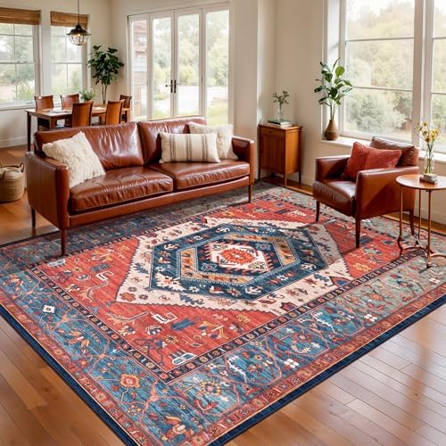 SERISSA 6x8 Washable Non Slip Boho Area Rug for Living Room，Rust by SERISSAHomeDecorCollection