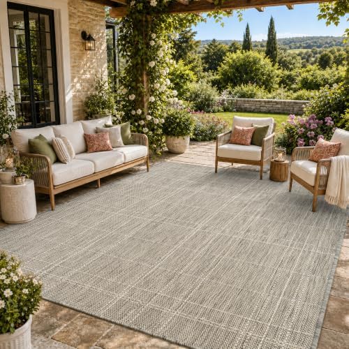 PADOOR-Outdoor Rug-Patio Rug 6x9 ft Polypropylene Indoor Outdoor Rugs Outdoor Carpet for Patio Deck Balcony Porch, Textured Weave, Durable for High Traffic, Fade-Resistant, Farmhouse Neutral Grey by PADOOR
