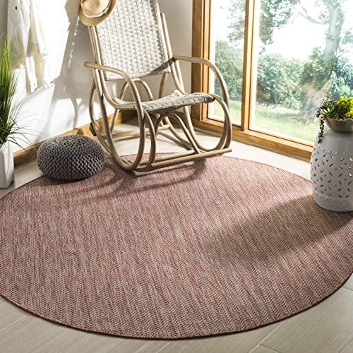 SAFAVIEH Outdoor Round Rug 5'3" - Courtyard Collection - Coastal Design, Red & Beige, Durable & Easy Cleaning, Ideal for Patio, Entryway, Mudroom, Deck, Backyard (CY8022-36521) by Unknown