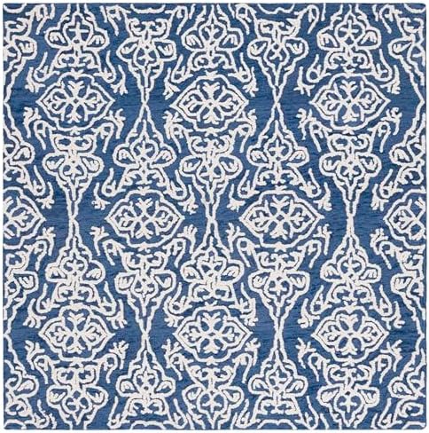 SAFAVIEH Blossom Collection Area Rug - 6' Square, Navy & Ivory, Handmade Wool, Ideal for High Traffic Areas in Living Room, Bedroom (BLM112N) by SAFAVIEH