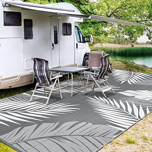 GENIMO Outdoor Rug, Waterproof Plastic Rugs 9'x18' for Camping Grey White - Image 5