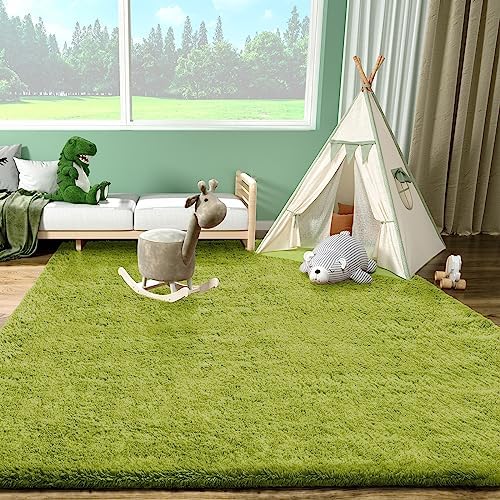 Ophanie Green Rug Grass Area Rugs for Bedroom, 4x6 Shag Fluffy Carpet, Fuzzy Furry Plush Soft Cute Kids Baby Girls Shaggy Bedside Indoor Floor Carpets for Teen Dorm Home Decor Aesthetic, Nursery - Image 3
