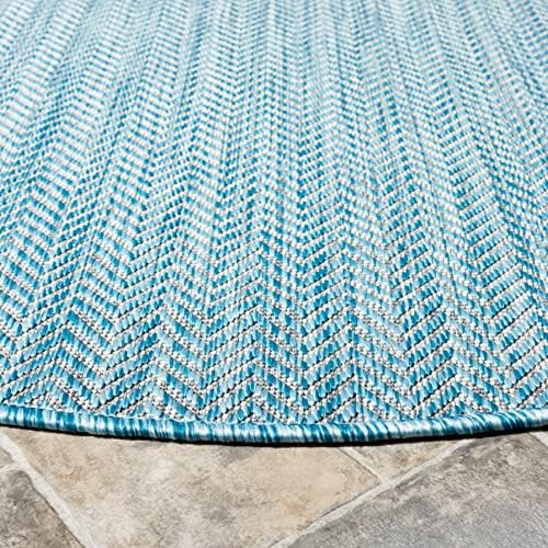 SAFAVIEH Outdoor Round Rug 5'3" - Courtyard Collection - Coastal Design, Aqua & Grey, Durable & Easy Cleaning, Ideal for Patio, Entryway, Mudroom, Deck, Backyard (CY8022-37121) - Image 3
