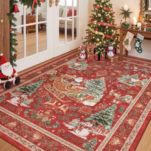 zesthome Christmas Area Rug 5x7, Washable Rugs for Living Room (5'x7', Red) by Zesthome