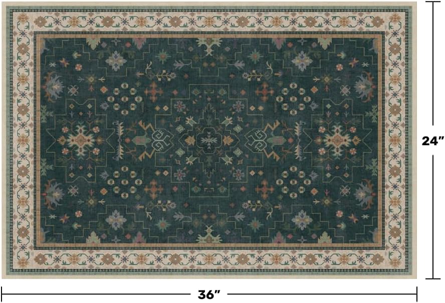 Dark Green 2x3 Door Mat Indoor Entrance Rug - Small Throw Area Rugs for Entryway, Kitchen, Bathroom, Bedroom, Laundry Room - Vintage Boho Eclectic Floral, Washable Low Pile Non-Slip - Image 2