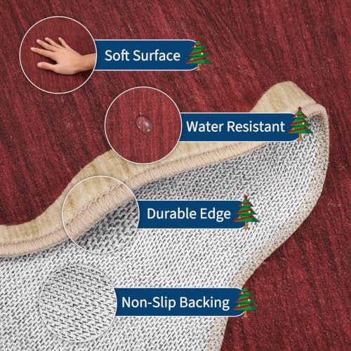 GarveeHome Christmas Scalloped Washable 6x9 Area Rugs Non-Slip Living RoomRugs Soft No-Shedding Bedroom Rug, Easy to Care, Foldable Christmas Decor Rug for Dining Room Nursery Laundry Bedroom, Red - Image 4