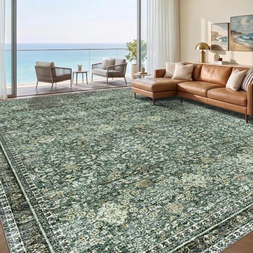 Sasttie 9x12 Area Rugs, Ultra-Soft Washable Rug for Living Room, Dark Green by SASTTIE