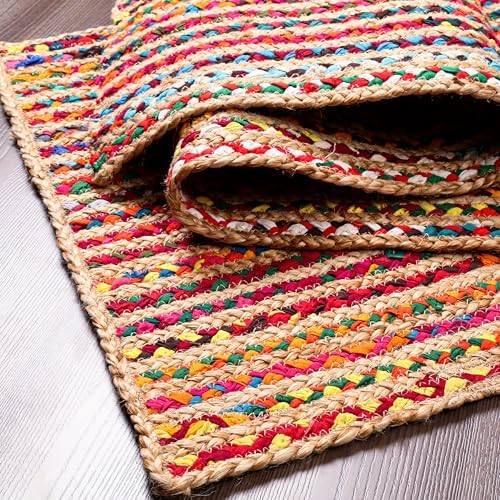 Hausattire Jute Cotton Braided Woven Runner 2x6 Feet - Multi Color - Image 5