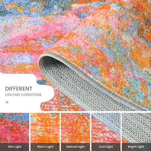 2x6 Rainbow Rug Runners for Hallways Kitchen Runner Rug Non Slip Washable Colorful Long Runner Rugs with Rubber Backing Soft Abstract Carpet Runner for Bedroom, Kitchen, Bathroom, Entryway - Image 6