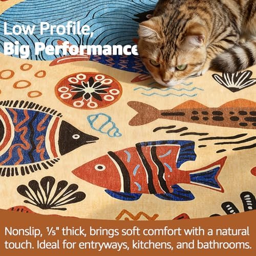 jinchan 5x7 Coastal Area Rug Washable Kids Rug Colorful Ocean Fish Mat, Tan - Image 5
