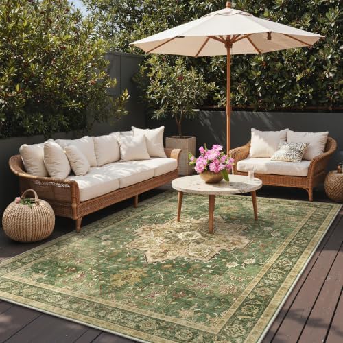 GENIMO Indoor Outdoor Rug, Washable for Patio and Deck, Forest Green, 8x10 - Image 6
