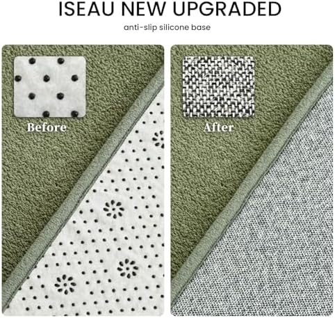 ISEAU Oval Bedroom Rug 2.6x5 Non-Slip Washable Runner Rug for Hallway Green - Image 2