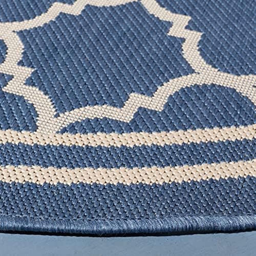 SAFAVIEH Courtyard Collection 4' Round Blue/Beige CY6918 Trellis Indoor/ Outdoor Splashproof Easy Scrubbing Patio Backyard Mudroom Area Rug - Image 3