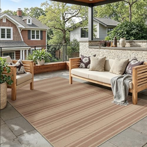 5x7 Striped Easy Jute Washable Outdoor Patio Rug for Living Room Indoor Outdoor Geometric Neutral Carpet for Backyard Patio Dining Room Office - Image 2