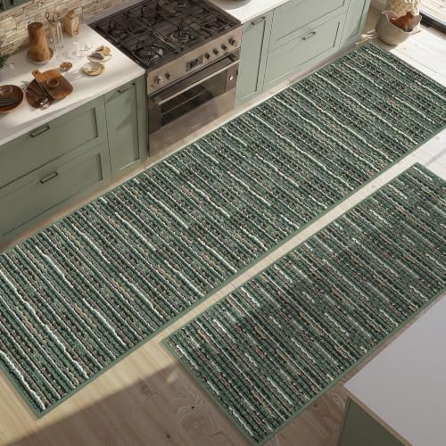 BSICPRO Kitchen Rugs Sets of 2, Non Slip Kitchen Mats for Floor, Green by BSICPRO