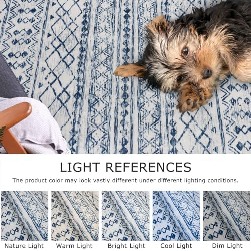 KUTA Moroccan Washable Hallway Runner Rug 2x8 Vintage Blue White - Image 4