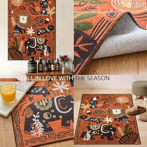 jinchan 5ft Cute Round Rug Kids Washable Fun Rug Terracotta Boho Jungle Mat - Image 6