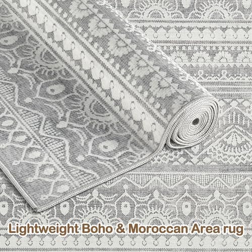 Tortania Area Rug Living Room Rugs - 5x7 Washable Large Soft Neutral Boho Moroccan Bohemian Farmhouse Rug Indoor Floor Carpet for Bedroom Under Dining Table Home Office Decor - Neutral Grey - Image 7