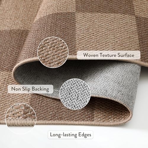 Lahome Checkered Easy Jute Living Room Rug, 5x7 Outdoor Patio Rugs Washable - Image 5