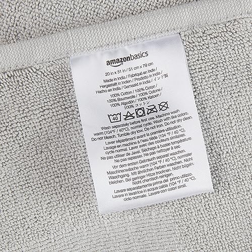 Amazon Basics Banded Bathroom Bath Rug Mat, 100% Cotton, 31 x 20 inches, Soft Silver - Image 4