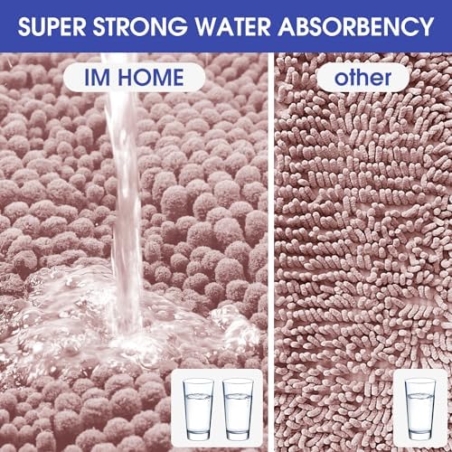 ACCUMTEK Striped Dusty Pink Bathroom Rug Mat Set 2 piece 32"x20"+24"x17" Ultra Soft, Non Slip Chenille Bath Rugs, Absorbent Plush Shaggy Bath Mats for Bathroom, Bedroom, Kitchen, Shower, Tub - Image 4