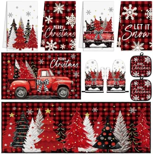 Fourluoo 10 Pcs Christmas Kitchen Decor Set Christmas Tree Kitchen Rugs by Fourluoo