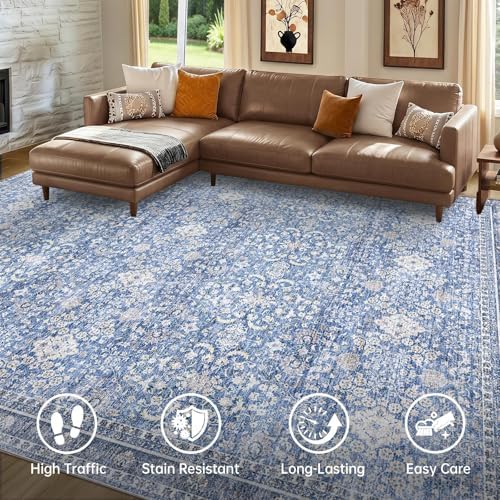 Sasttie 9x12 Area Rugs, Ultra-Soft Washable Rug for Living Room, Blue - Image 3