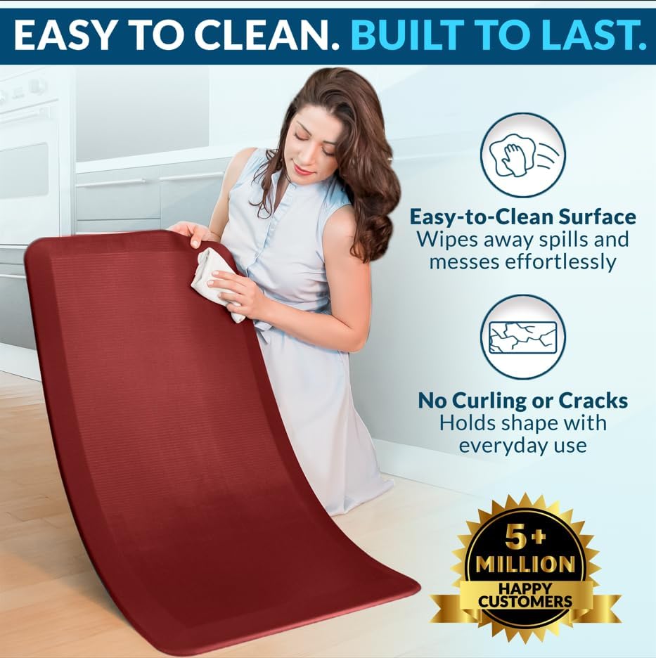 ComfiLife Anti Fatigue Floor Mat – 3/4 Inch Thick Kitchen Mats for Floor, Standing Desk Mat, Kitchen Rug – Comfort at Home, Office – Durable – Stain Resistant – Non-Slip Bottom (20" x 32", Red) - Image 5