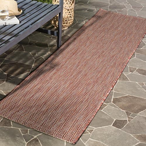 SAFAVIEH Outdoor Runner Rug 2'3"x16' - Courtyard Collection - Coastal Design, Red & Beige, Durable & Easy Cleaning, Ideal for Patio, Entryway, Mudroom, Backyard (CY8022-36521) - Image 7