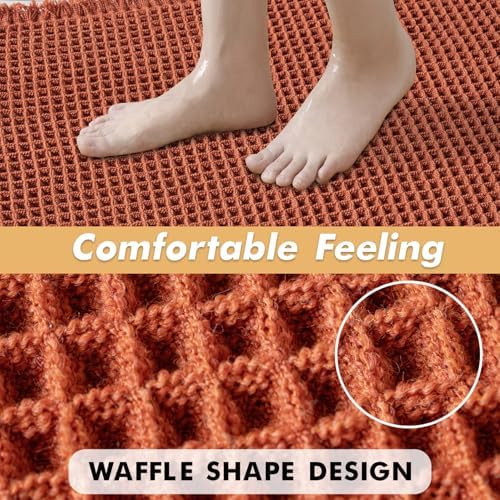 MIULEE Fall Orange Set of 2 Waffle Bathroom Rugs Boho Mat 17"x24"+18"x30" - Image 5