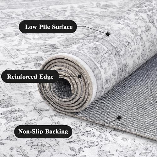 3x7 Washable Kitchen Runner Rug Non-Slip Vintage Gray Throw Carpet - Image 6