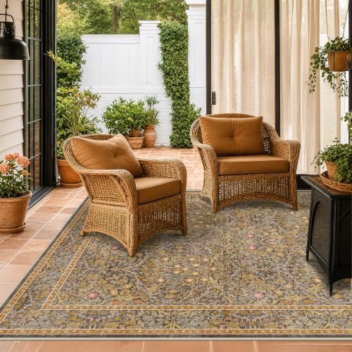 Washable Brown Oriental 5x8 Area Rug for Living Room, Dining Room, Low Pile Non-Slip Floor Carpet for Bedroom - Vintage Floral Design & Stain Resistance - Image 6