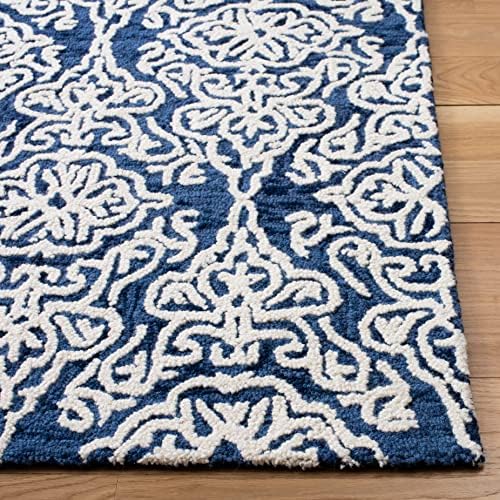 SAFAVIEH Blossom Collection 8' x 10' Navy/Ivory BLM112N Handmade Premium Wool Living Room Dining Bedroom Area Rug - Image 4