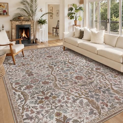 8x10 Large Floral Area Rug Soft Living Room Rug Khaki Carpet - Image 4
