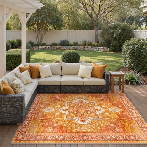 GENIMO Indoor Outdoor Rug, Washable for Patio and Deck, Orange Gold, 8x10 - Image 6