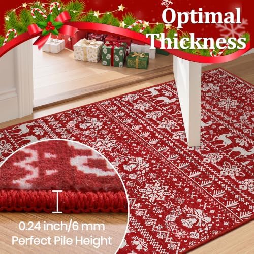 Miukiki Washable 2x5 Christmas Runner Rug Non Slip Kitchen Rugs Red - Image 5