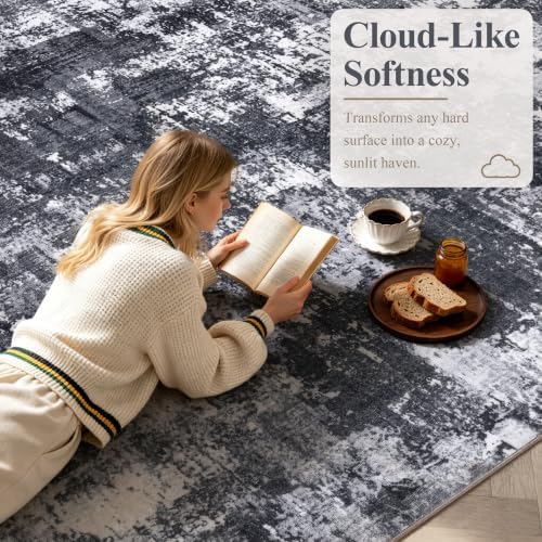 Sasttie 2x12 Runner Rug, Modern Abstract Hallway Carpet, Black & White - Image 2