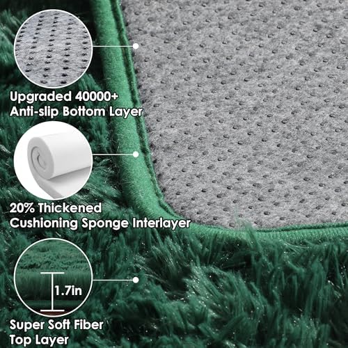 Dark Green Area Rugs for Bedroom Living Room, 4x6 Fluffy Bedside Throw Rug - Image 4