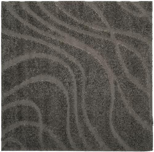 SAFAVIEH Florida Shag Collection Area Rug - 5' Square, Grey & Grey, Non-Shedding & Easy Care, 1.2-inch Thick Ideal for High Traffic Areas in Living Room, Bedroom (SG471-8080) by Unknown