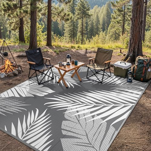 GENIMO Outdoor Rug, Waterproof Plastic Rugs for Patio, 9'x12' Grey White - Image 3