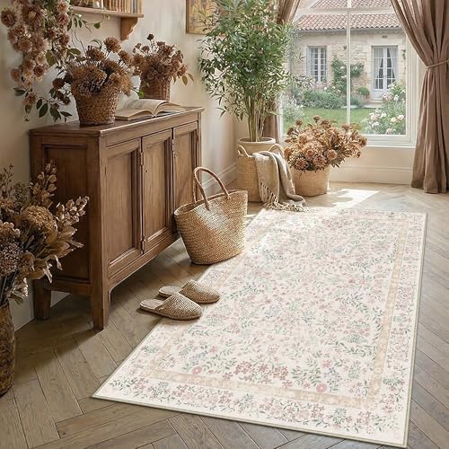 PureCozy 4x5 Pink Floral Small Area Rug Vintage Farmhouse Style - Image 2