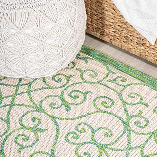 JONATHAN Y Vintage Filigree Indoor Outdoor Runner Rug 2X10 Cream/Green, Madrid Textured Weave for Backyard, Patio, Porch, Easy-Cleaning, High Traffic, Pet-Friendly, Non-Shedding (SMB107J-210) - Image 5