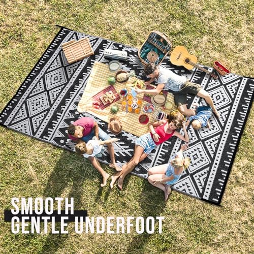 OLANLY Outdoor Rug 8x10 ft Waterproof Reversible Boho Mat, Black & White - Image 6