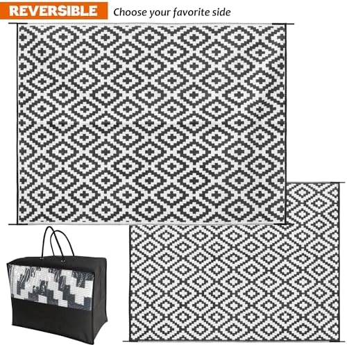 SAND MINE Waterproof Outdoor Rug 8x10 ft, Plastic Reversible Rug, Modern Area Rug, Large Floor Mat for Outdoors, RV, Patio, Backyard, Deck, Picnic, Beach, Camping (8' x 10', Black & White Lattice) - Image 3